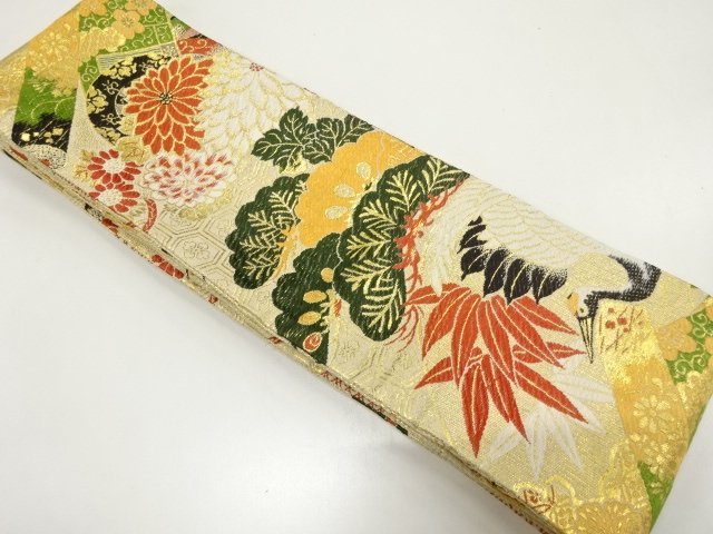 JAPANESE KIMONO / ANTIQUE HANHABA OBI / WOVEN CRANE